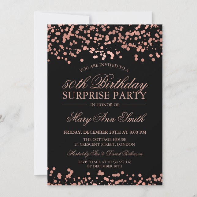 Invitation Surprise 50e anniversaire Rose Gold Foil (Devant)