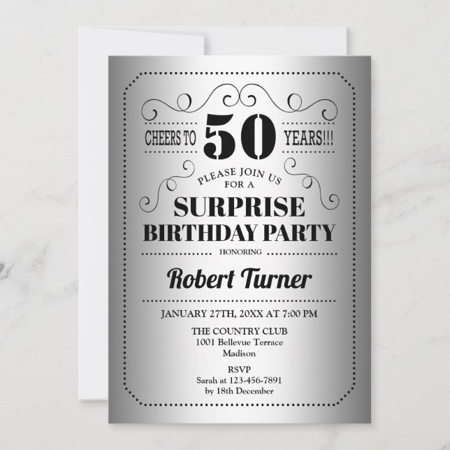 Invitation Surprise 50e anniversaire - Silver Black (Devant)