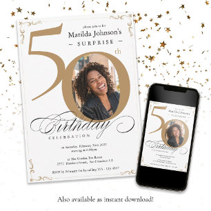 Invitation Surprise 50e anniversaire White Gold Photo personn