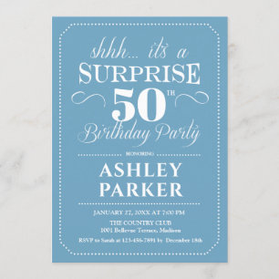 Invitation Surprise 50e fête d'anniversaire - Bleu clair Blan
