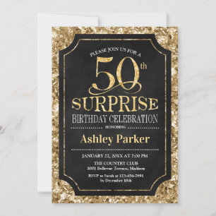 Invitation Surprise 50e fête d'anniversaire - Gold Black