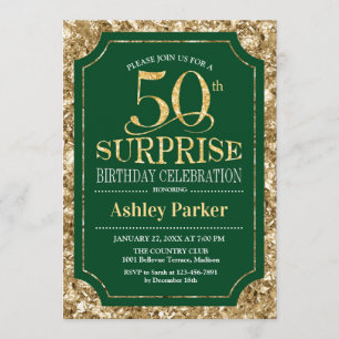 Invitation Surprise 50e fête d'anniversaire - Gold Green
