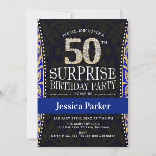 Invitation Surprise 50e fête d'anniversaire - Gold Navy Blue