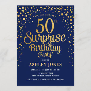 Invitation Surprise 50e fête d'anniversaire - Marine & Gold