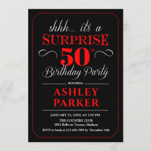 Invitation Surprise 50e fête d'anniversaire - Noir Rouge Blan