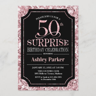 Invitation Surprise 50e fête d'anniversaire - Rose Gold Black
