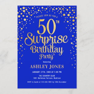 Invitation Surprise 50e fête d'anniversaire - Royal Blue & Go