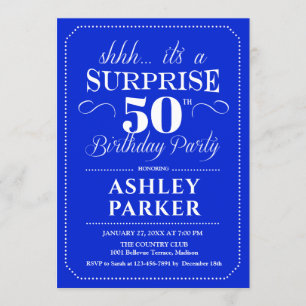Invitation Surprise 50e fête d'anniversaire - Royal Blue Whit