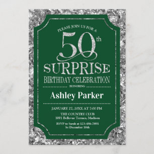 Invitation Surprise 50e fête d'anniversaire - Silver Green
