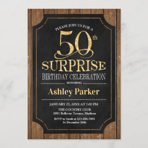 Invitation Surprise 50e fête d'anniversaire - Wood Gold