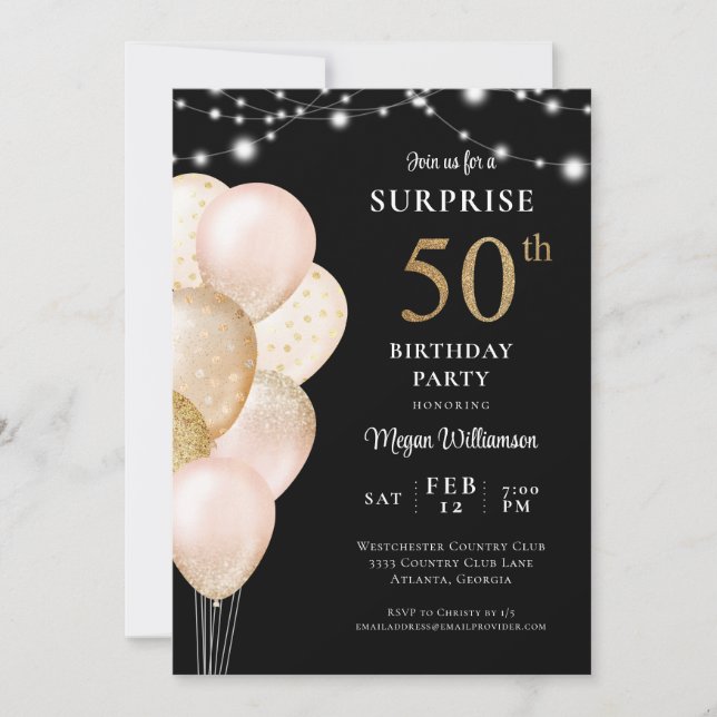 Invitation Surprise 50ème anniversaire Black Gold Rose (Devant)