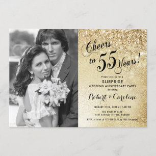 Invitation Surprise 55e anniversaire avec photo - Or