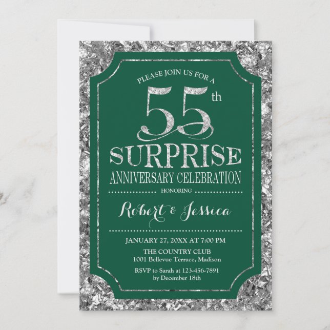 Invitation Surprise 55e anniversaire de mariage - Vert Argent (Devant)