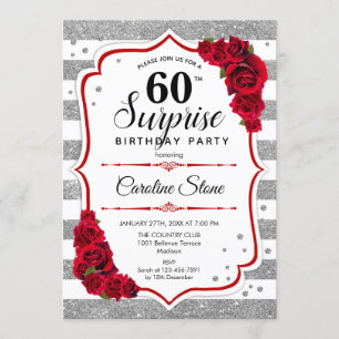 Invitation Surprise 60e anniversaire - Argent Blanc Rouge
