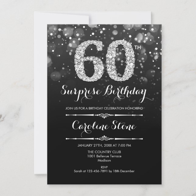 Invitation Surprise 60e anniversaire - Argent noir (Devant)