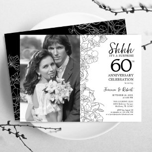 Invitation Surprise 60e anniversaire avec photo blanc noir