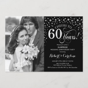 Invitation Surprise 60e anniversaire avec photo noir argent
