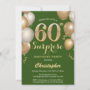 Invitation Surprise 60e anniversaire Ballons vert et or