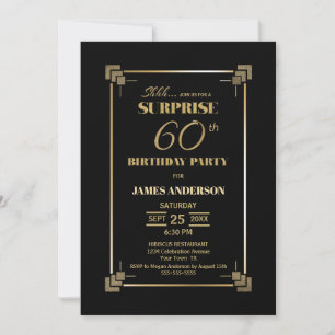 Invitation Surprise 60e anniversaire Black and Gold Party
