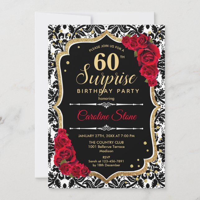 Invitation Surprise 60e anniversaire - Black Gold Red Invitat (Devant)