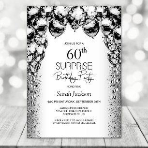 Invitation Surprise 60e anniversaire Black White Balloons Par