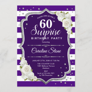 Invitation Surprise 60e anniversaire - Blanc d'argent violet