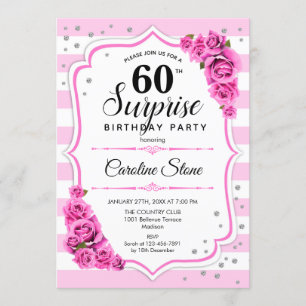 Invitation Surprise 60e anniversaire - Blanc rose