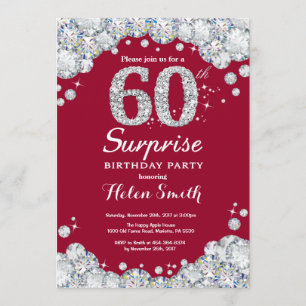 Invitation Surprise 60e anniversaire Burgundy Red Silver Diam