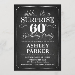 Invitation Surprise 60e anniversaire - Chalkboard noir blanc