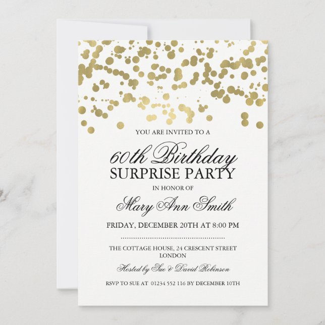 Invitation Surprise 60e anniversaire de fête Gold Foil Confet (Devant)
