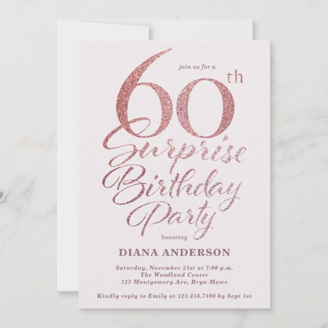 Invitation Surprise 60e anniversaire de fête Rose Gold (Devant)