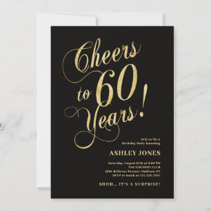 Invitation Surprise 60e anniversaire élégant or noir