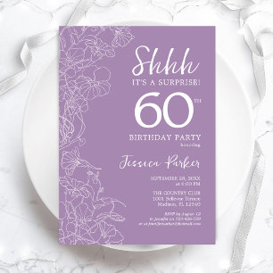Invitation Surprise 60e anniversaire - Floral Purple