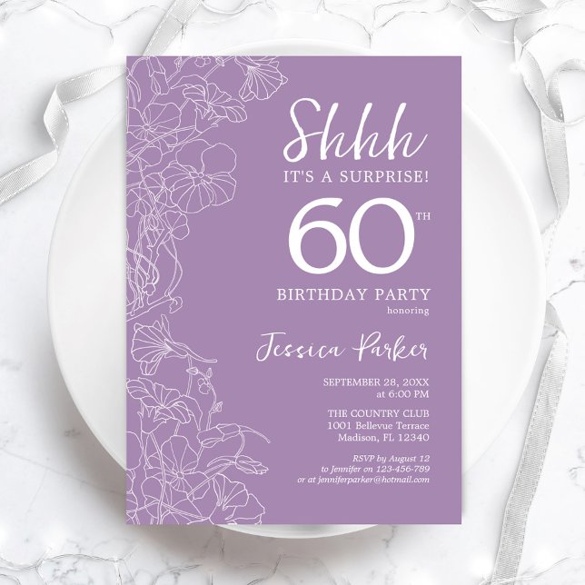 Invitation Surprise 60e anniversaire - Floral Purple (Créateur téléchargé)