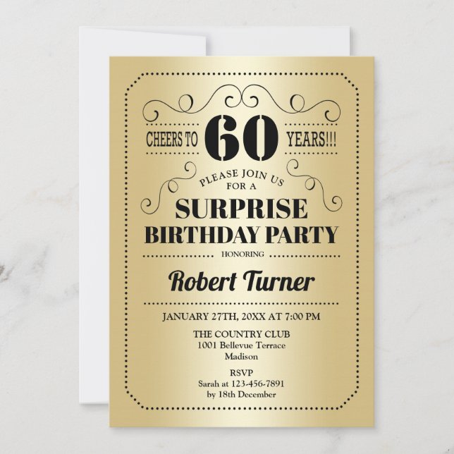 Invitation Surprise 60e anniversaire - Gold Black (Devant)