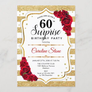 Invitation Surprise 60e anniversaire - Gold White Red