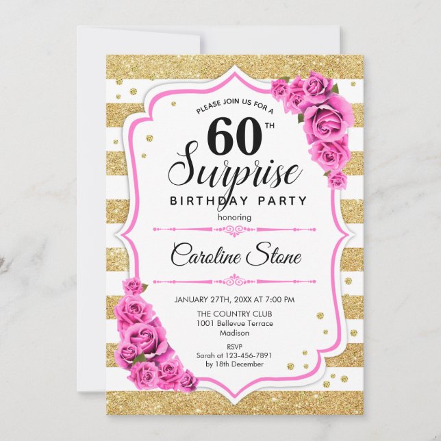 Invitation Surprise 60e anniversaire - Gold White Rose (Devant)