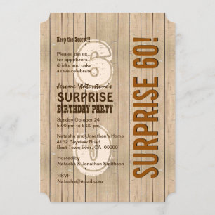Invitation SURPRISE 60e anniversaire moderne Bois désemparé A