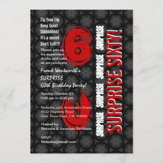 Invitation SURPRISE 60e anniversaire moderne Cercles rouges n