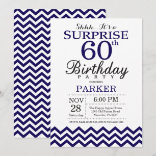 Invitation Surprise 60e anniversaire Navy Blue Chevron