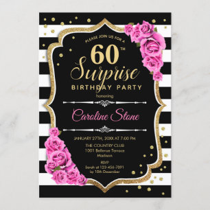 Invitation Surprise 60e anniversaire - Noir blanc rose