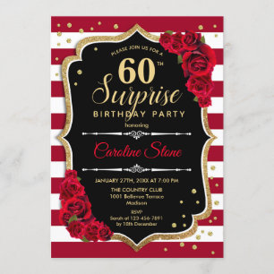 Invitation Surprise 60e anniversaire - Noir Blanc Rouge