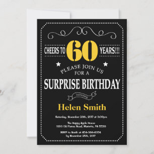 Invitation Surprise 60e anniversaire Noir et Jaune Chalkboard
