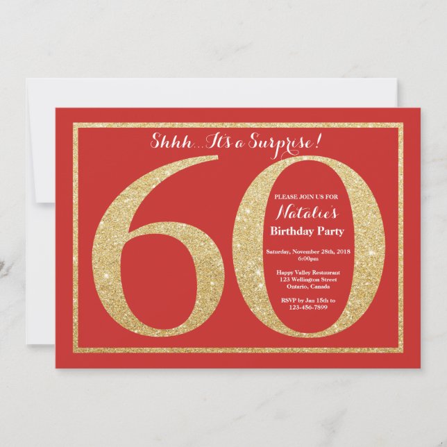 Invitation Surprise 60e anniversaire Parties scintillant roug (Devant)