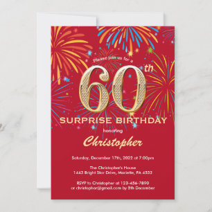 Invitation Surprise 60e anniversaire Red & Gold Rainbow Firew