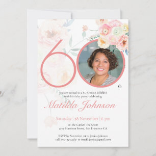 Invitation Surprise 60e anniversaire rose floral photo person