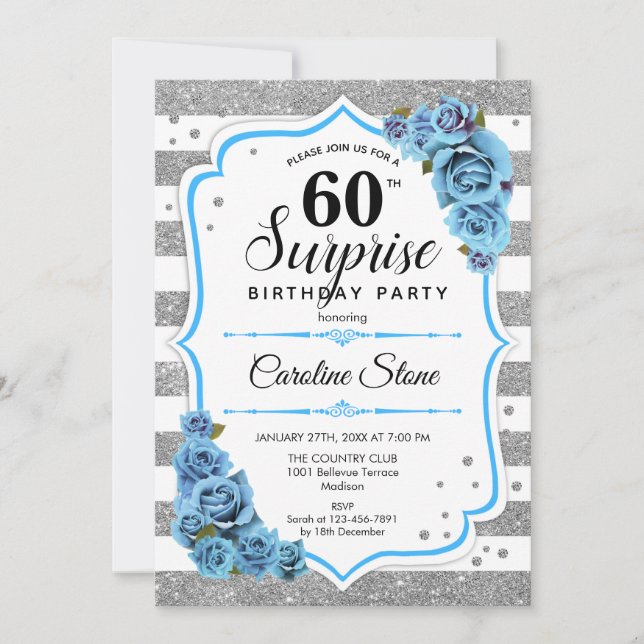 Invitation Surprise 60e anniversaire - Silver White Blue (Devant)