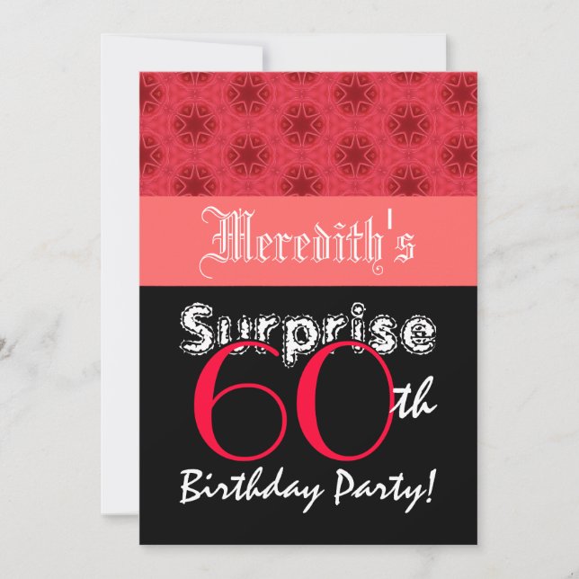 Invitation SURPRISE 60e anniversaire Stars rouge et noir L001 (Devant)