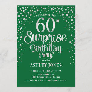 Invitation Surprise 60e fête d'anniversaire - Argent & Vert