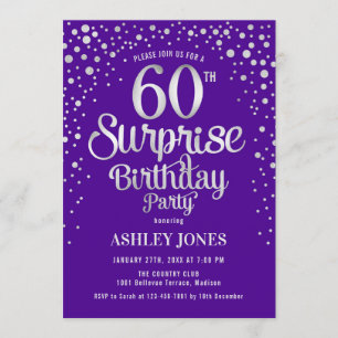 Invitation Surprise 60e fête d'anniversaire - Argent & Violet
